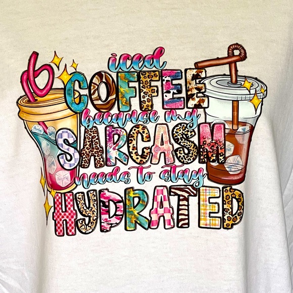 New White Cotton Graphic Sarcasm & Coffee T-Shirt - Picture 1 of 4